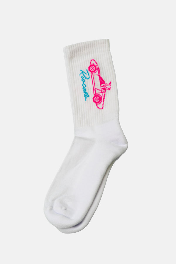 Riocam's White Socks with Fuchsia Logo